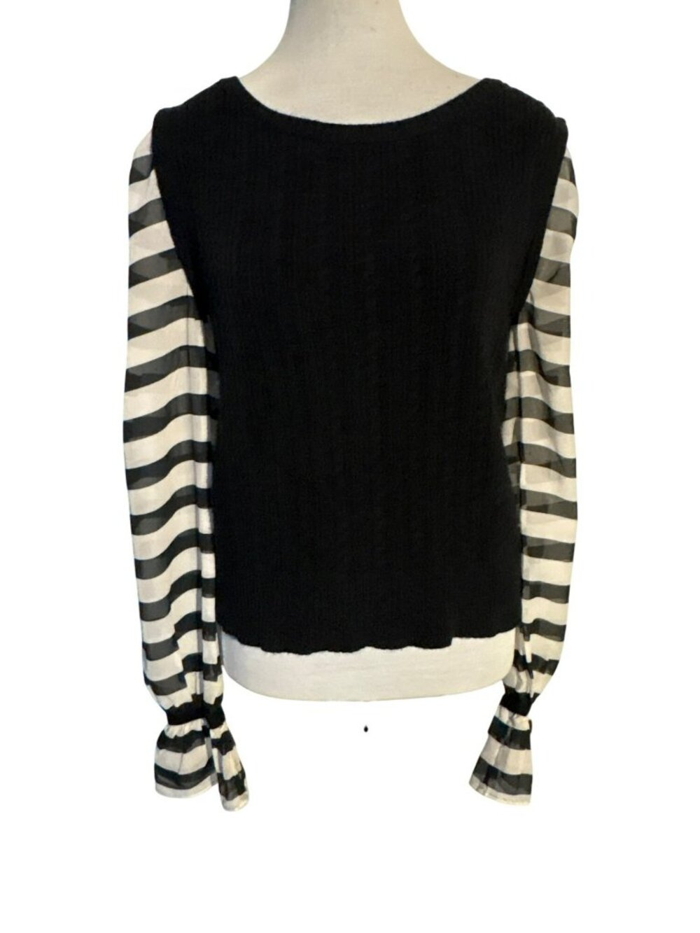 Maeve Anthropologie Contrast Striped Puff Sleeve Sweater Top Size Small